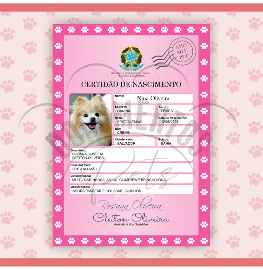 Certid O De Nascimento Pet Para Imprimir Documentos Pets